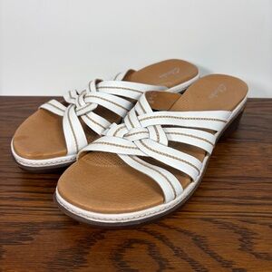 Clarks Strappy Leather Slip-On Comfort Slide Sandals Womens Size 10 White Summer